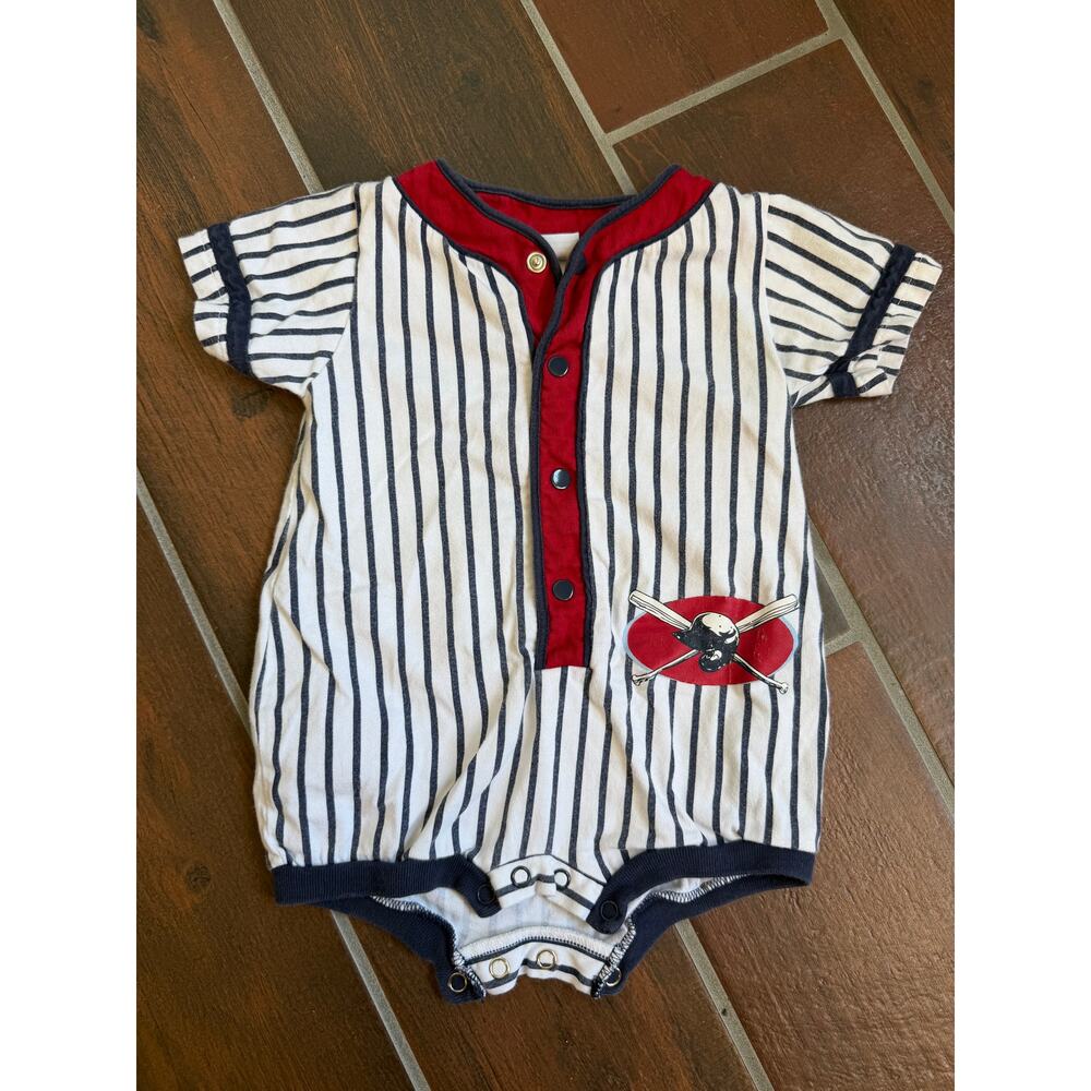 Vintage Okie Dokie Baseball Romper 12 Months Pinstripe Snap Front Baby